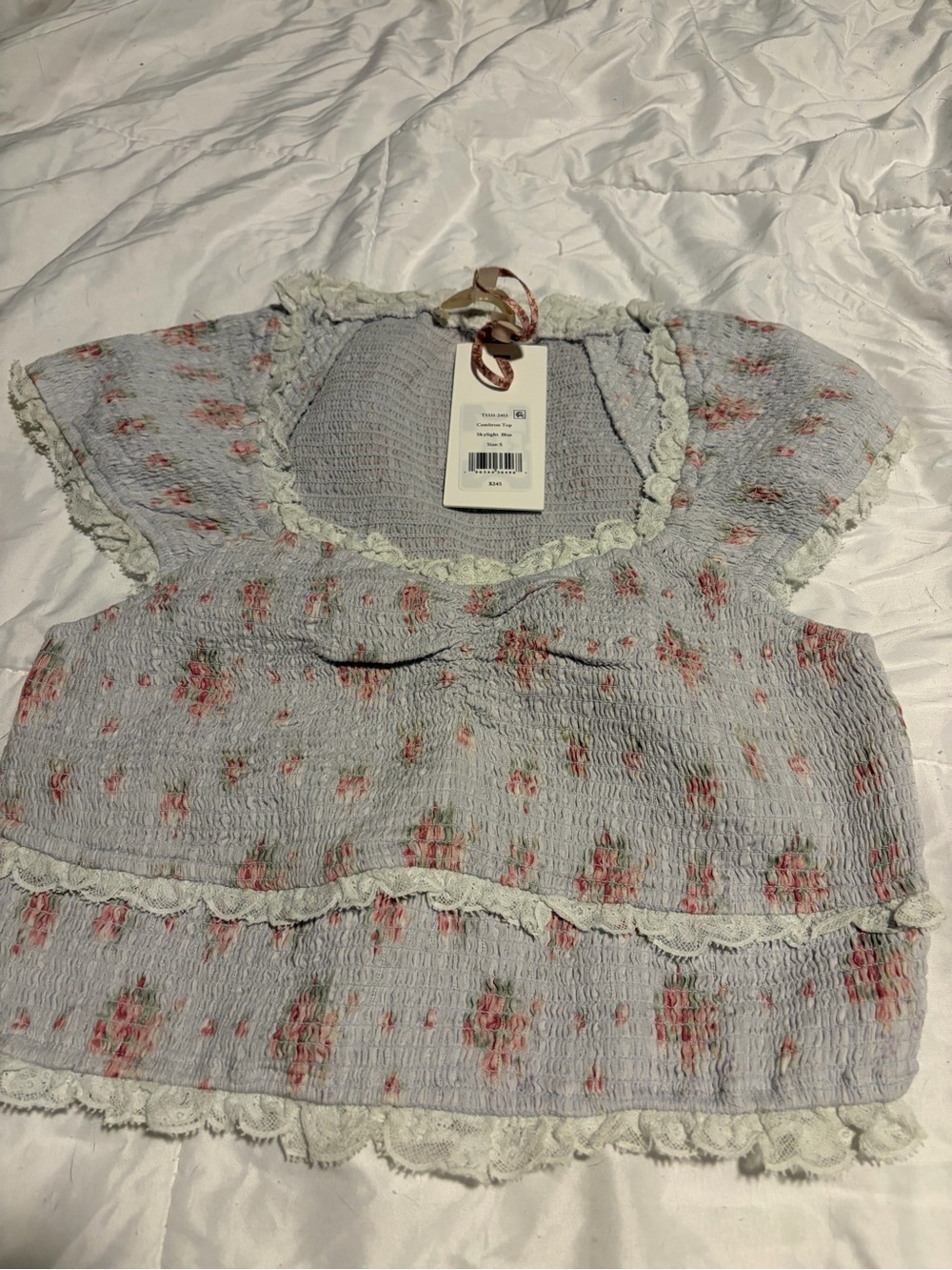 NWT Loveshack Fancy smocked top with lace.  2 lavender, 1 pink.